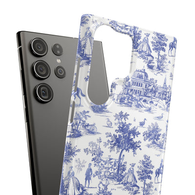 Snap Blue Vintage French Toile Cute Phone Cases for Samsung Galaxy S24, S23, S22, S21, S20, Plus, Ultra, Iphone 16, 15, 14, Pro and Max