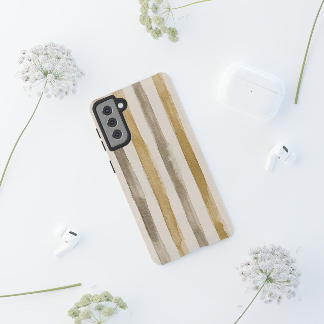 Tough Cute Brown Beige Stripes Phone Case, for IPhone 17 Pro Max | Iphone 17 Air, Iphone 16, IPhone 15, 14 13 12, Samsung Galaxy S26, S25, S24, S23 - Studio40ParkLane