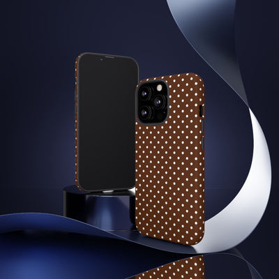 Aesthetic Tough Mocha Brown Polka Dots Premium Phone Case - For iPhone 17 Pro Max iPhone 16 Pro iPhone 15 Iphone 14 Plus 13 Pro 12 11 10 - Studio40ParkLane