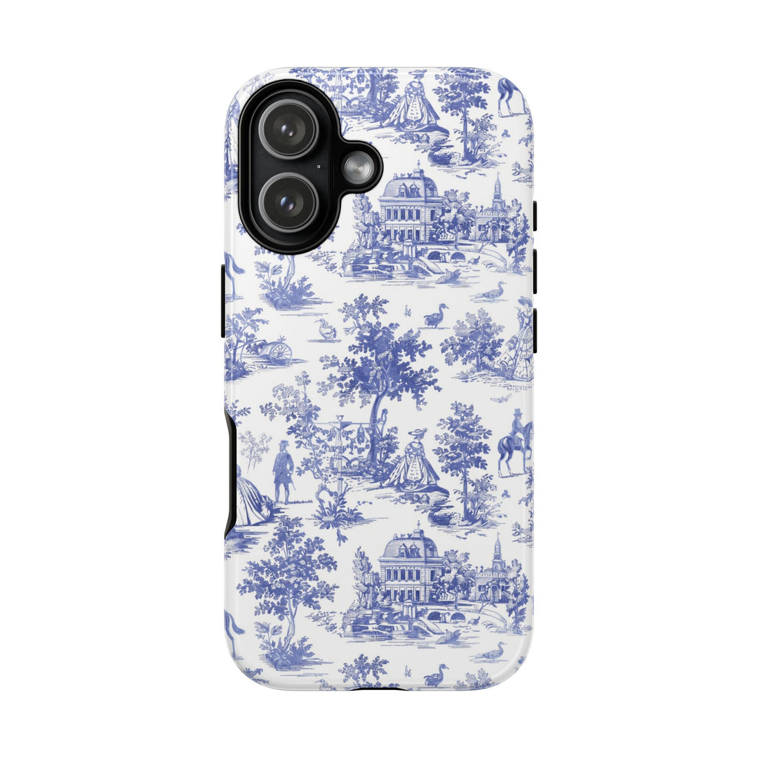 French Toile Blue Coquette Tough Phone Case - For iPhone 17 Pro Max iPhone 16 Pro Case iPhone Iphone 15 Case 14 13 12 11 Cute Phone Case - Studio40ParkLane