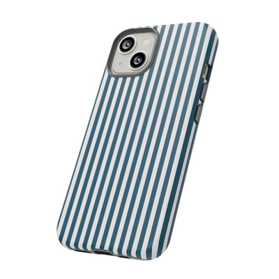 Tough Premium Teal Blue Stripes Phone Case Gift for Her - For Apple iPhone 16 Pro Max 16e iPhone 15 Pro iPhone Iphone 14 Plus 13 Pro 12 SE XR - Studio40ParkLane