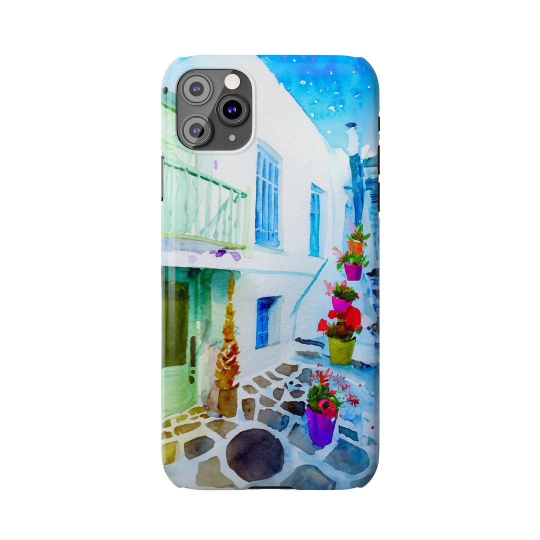 Slim Cute Phone Cases for Iphone | iPhone 15 Case | iPhone 15 Pro Max Case, Iphone 14, Iphone 14 Pro Max, Iphone 13, Colorful Greek Alley Watercolor - Studio40ParkLane