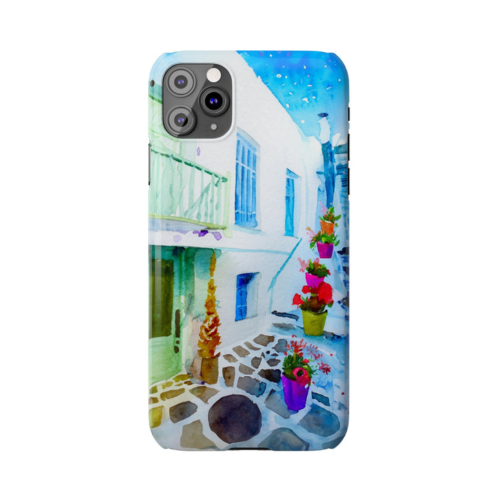 Slim Cute Phone Cases for Iphone | iPhone 15 Case | iPhone 15 Pro Max Case, Iphone 14, Iphone 14 Pro Max, Iphone 13, Colorful Greek Alley Watercolor - Studio40ParkLane