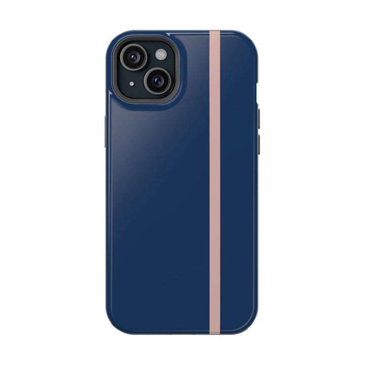MagSafe Navy Blue Blush Pink Stripe Tough Phone Case iPhone 18 17 16 15 14 13 Pro Max Samsung Galaxy S26 Dual Layer Modern Luxury Cover - Studio40ParkLane