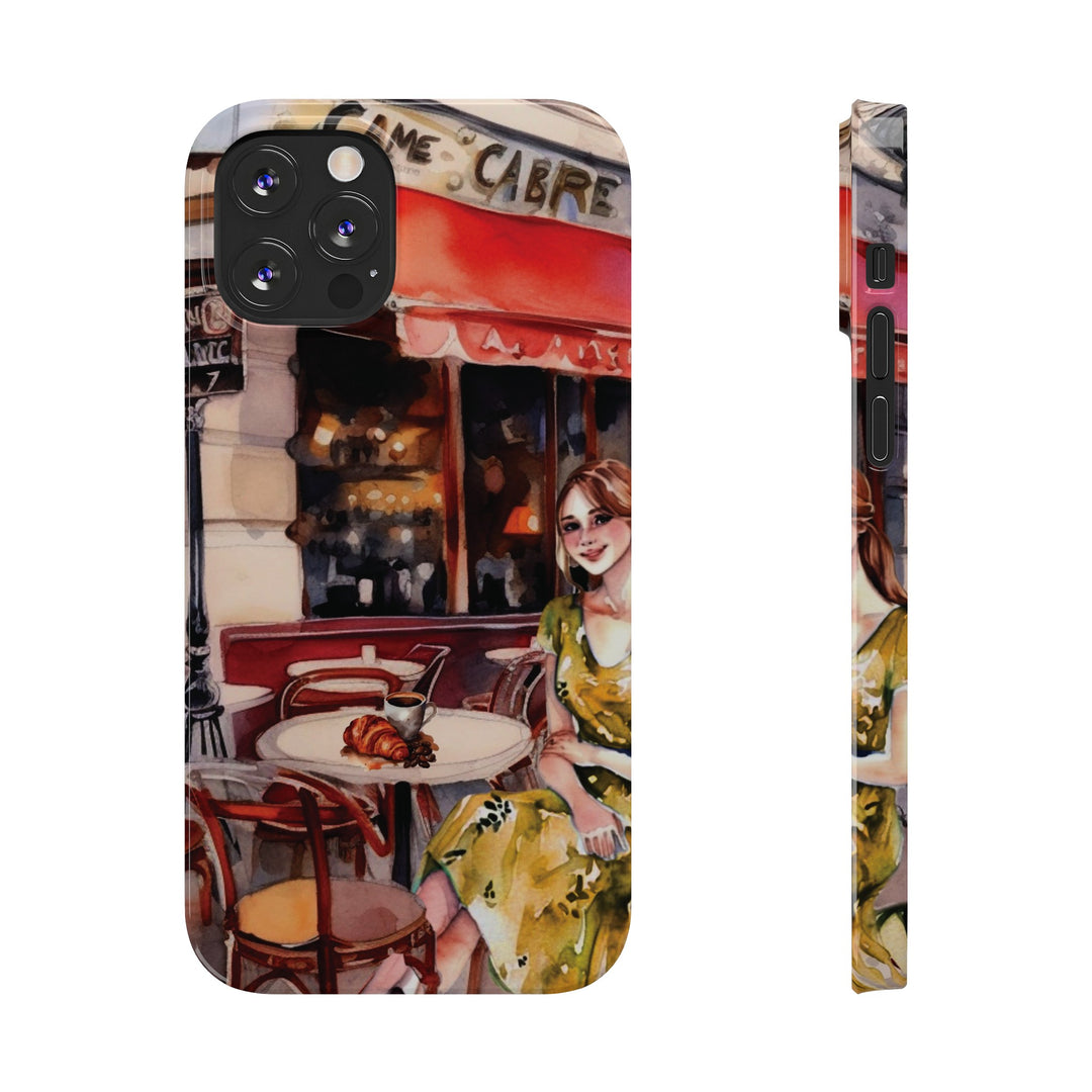 Slim Cute Phone Cases for Iphone - | iPhone 15 Case | iPhone 15 Pro Max Case, Iphone 14 Case, Iphone 14 Pro Max, Iphone 13, Paris Cafe Coffee Croissant - Studio40ParkLane