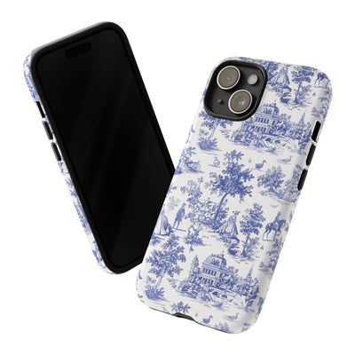 Premium Tough Blue French Toile Gift for Her Cute Phone Cases for Samsung and Iphone, 16, 15, 14, S24, S23, S22, S21, S20, Plus, Ultra, Pro