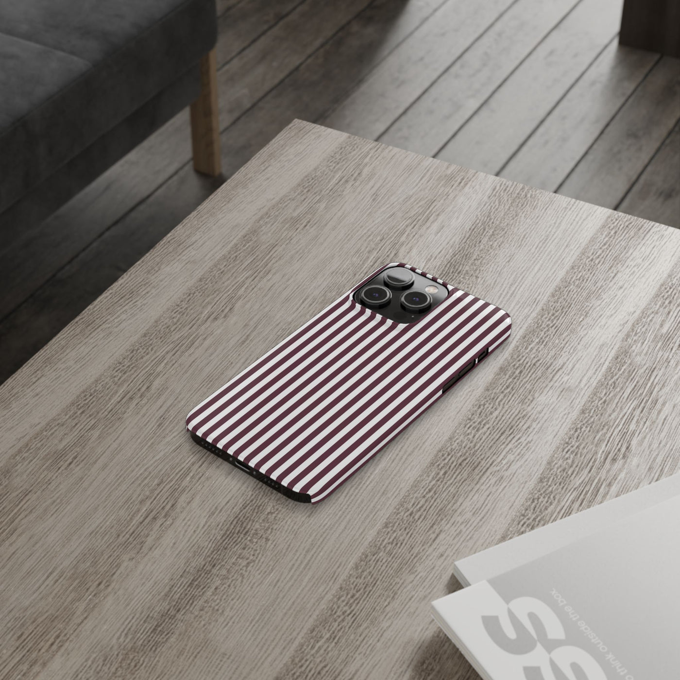 Slim Burgundy Wine Striped Cute Phone Case for Iphone 16 - | iPhone 15 Pro Max Case | iPhone 14 Case Iphone 13 12 11 10 9 8 7 Gift for Her - Studio40ParkLane
