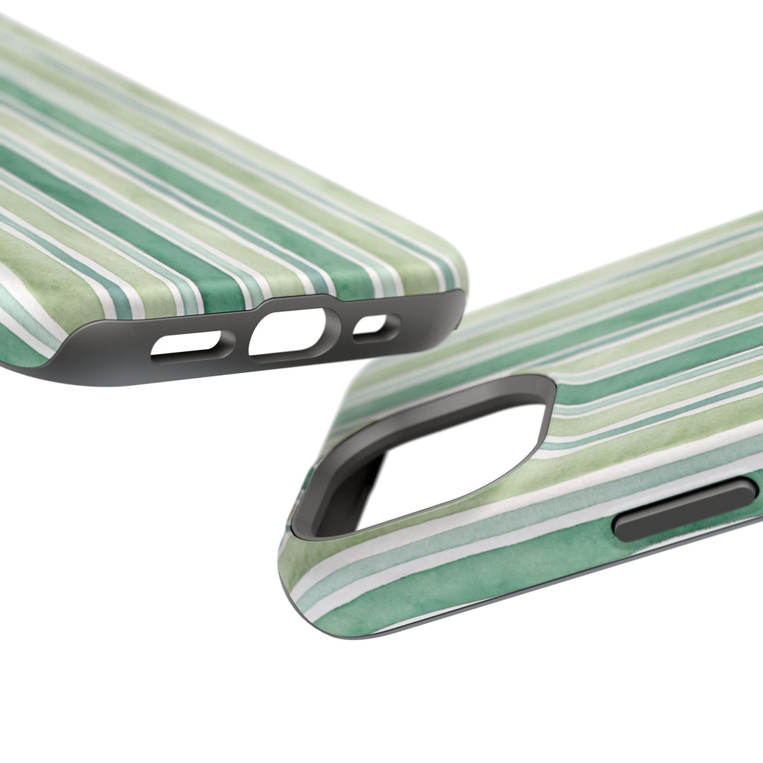 Aesthetic Tough Magsafe Green Stripes Watercolor Phone Case - For iPhone 17 Pro Max iPhone 16 Pro iPhone 15 Iphone 14 Plus 13 Pro 12 11 10 - Studio40ParkLane
