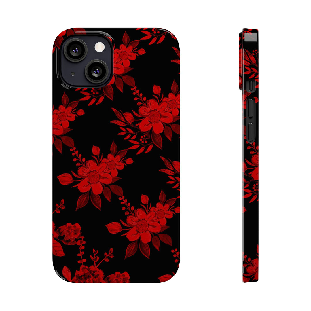 Slim Cute Phone Cases for Iphone - | iPhone 15 Case | iPhone 15 Pro Max Case, Iphone 14 Case, Iphone 14 Pro Max, Iphone 13, Red Black Flowers - Studio40ParkLane