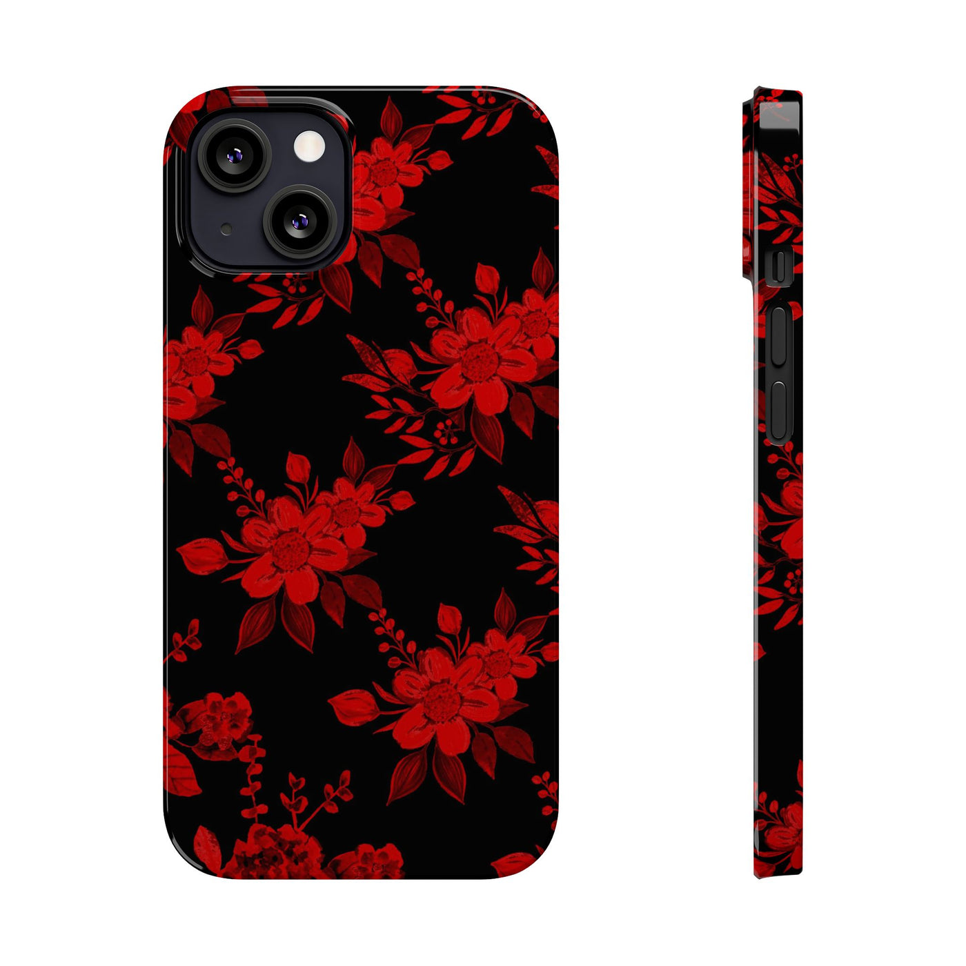 Slim Cute iPhone Cases - | iPhone 15 Case | iPhone 15 Pro Max Case, Iphone 14 Case, Iphone 14 Pro Max, Iphone 13, Red Black Flowers