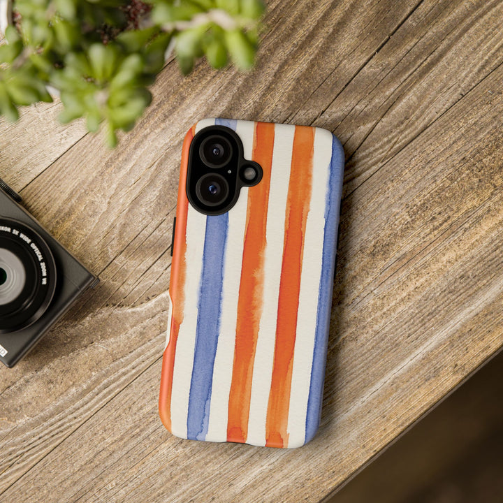 Tough Cute Blue Orange Stripes Phone Case, for IPhone 17 Pro Max | Iphone 17 Air, Iphone 16, IPhone 15, 14 13 12, Samsung Galaxy S26, S25, S24, S23 - Studio40ParkLane