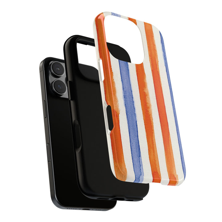 Tough Cute Blue Orange Stripes Phone Case, for IPhone 17 Pro Max | Iphone 17 Air, Iphone 16, IPhone 15, 14 13 12, Samsung Galaxy S26, S25, S24, S23 - Studio40ParkLane
