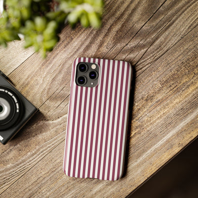 Slim Claret Red Striped Cute Phone Case for Iphone 16 - | iPhone 15 Pro Max Case | iPhone 14 Case Iphone 13 12 11 10 9 8 7 XS X Gift for Her - Studio40ParkLane