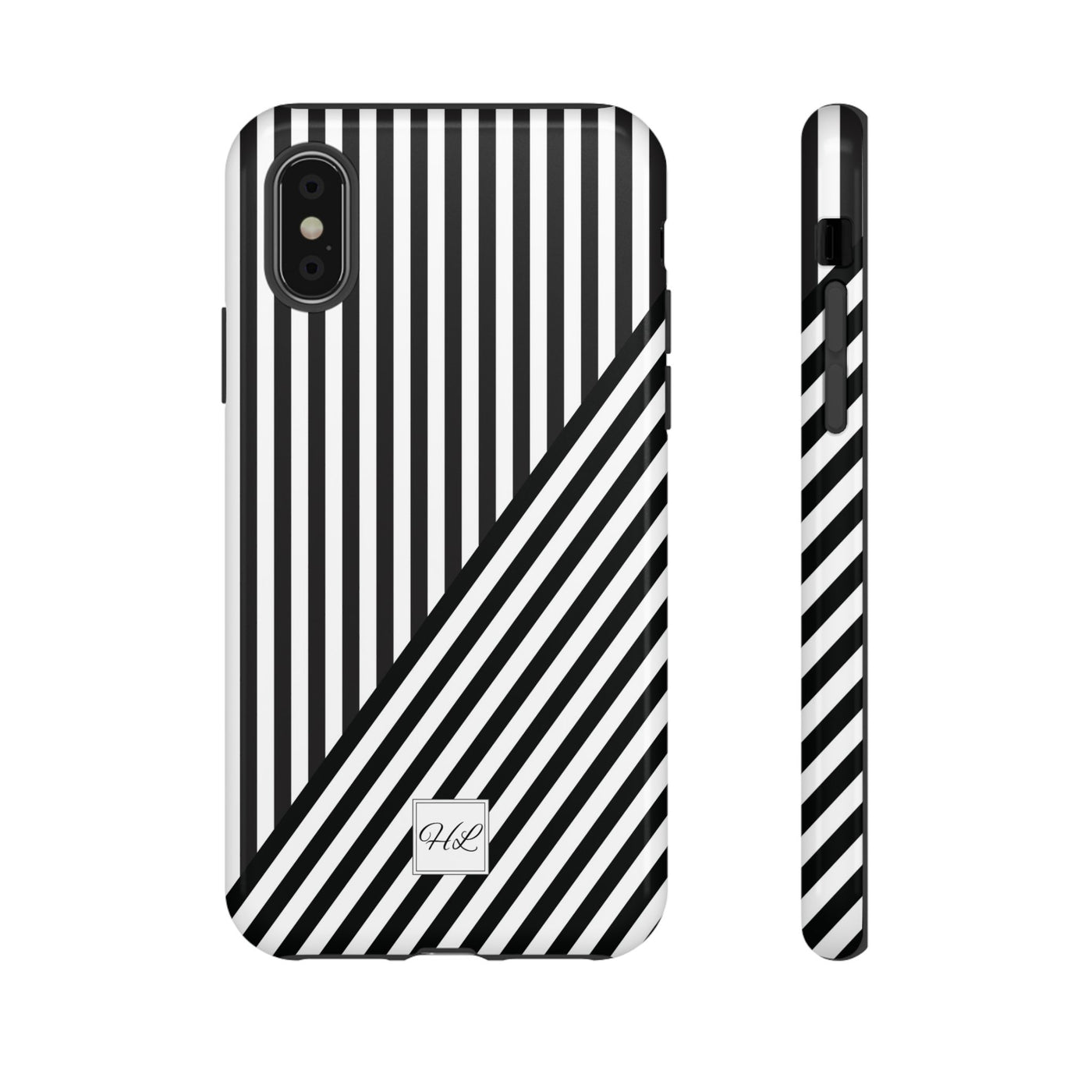 Custom Personalized Aesthetic Stripes Black White Tough Phone Case - For iPhone 17 Pro Max iPhone 16 Pro iPhone 15 Iphone 14 Plus 13 12 11 - Studio40ParkLane