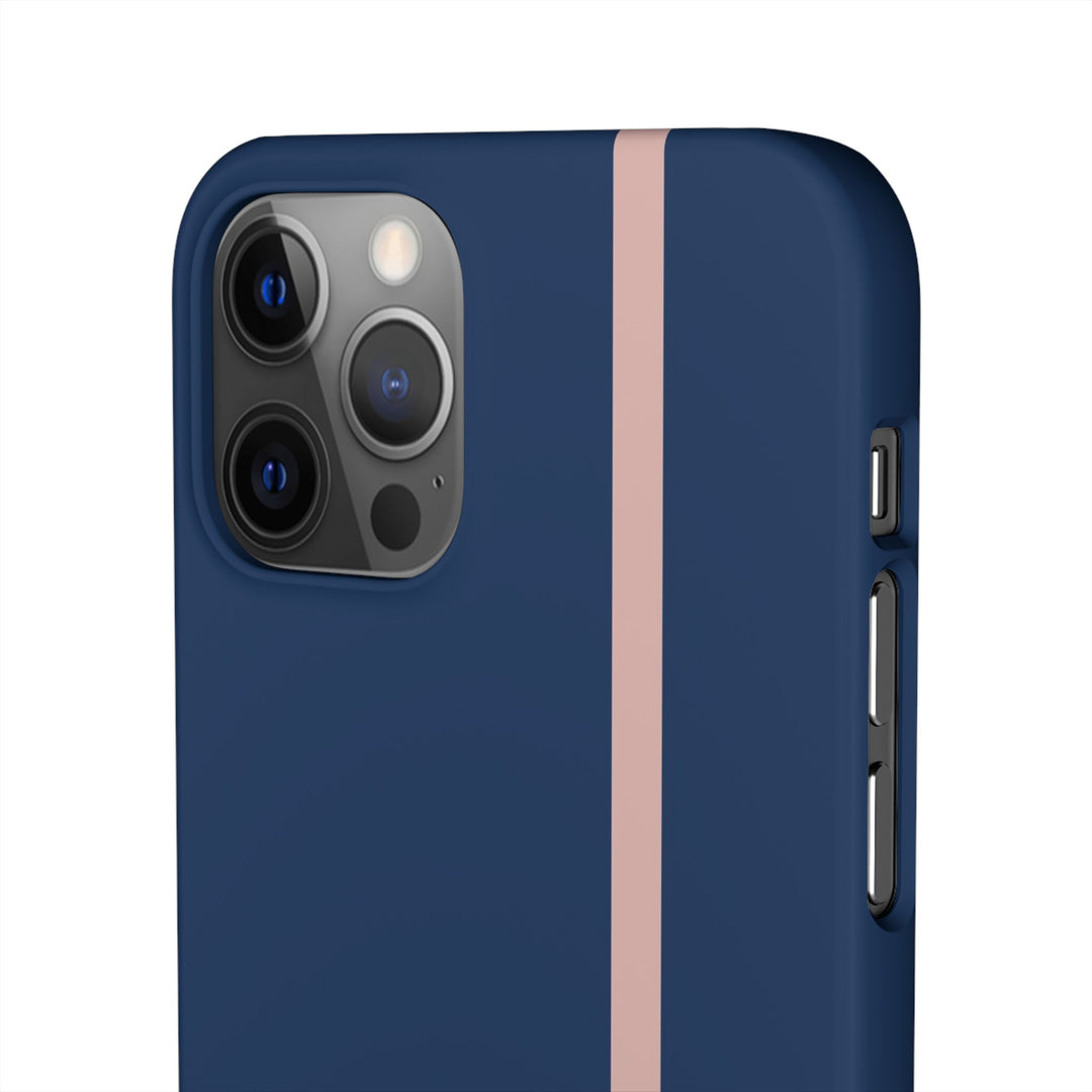 Sleek Navy Blue Pink Stripe Snap Phone Case for iPhone 18 17 16 15 14 13 Pro Max, Samsung Galaxy S26 S25 Ultra Lightweight Cute Phone Case - Studio40ParkLane