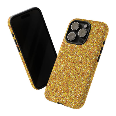 Chic Gold Faux Play on Glitter Effect Cute Phone Case, for IPhone 16 pro Max | Iphone 15, Iphone 14, IPhone 13 Case, 11 8 7, Samsung Galaxy S24, S23, S22, S21, 2 Layer Protection