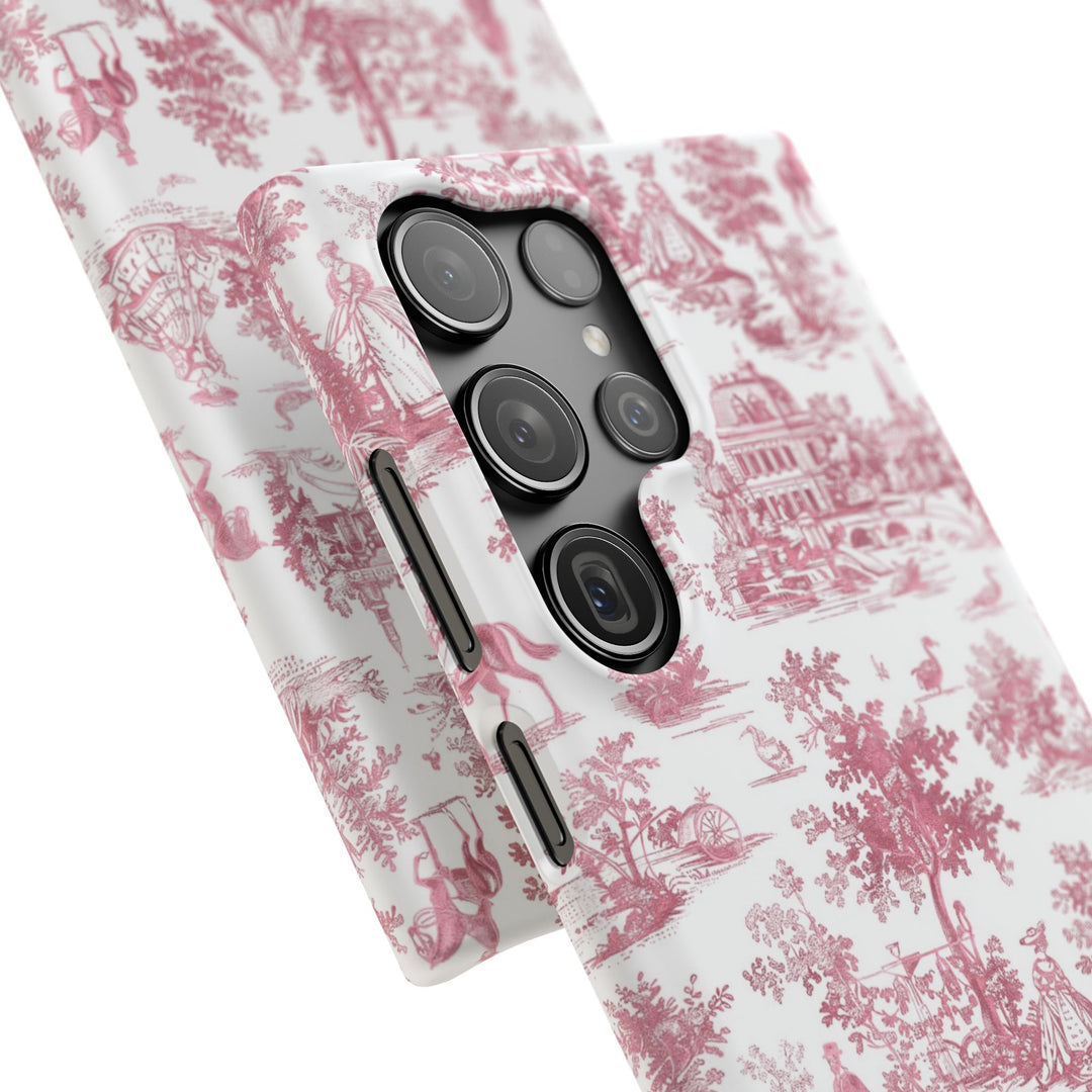 Sleek Snap Pink French Toile Cute Phone Case for iPhone 16 15 14 13 12 11 X Xs Max Xr Pro Plus Samsung Galaxy S24 S23 S22 S21 S20 Note Ultra