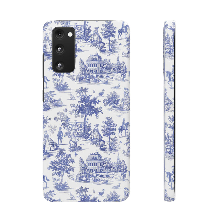 Sleek Snap Blue French Toile Cute Phone Case for iPhone 16 15 14 13 12 11 X Xs Max Xr Pro Plus Samsung Galaxy S24 S23 S22 S21 S20 Note Ultra