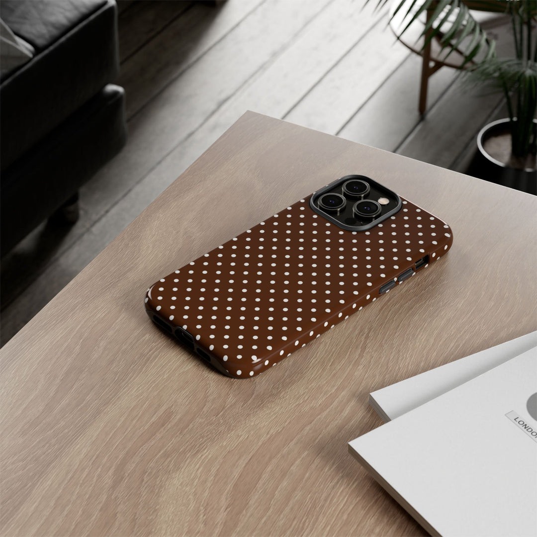 Aesthetic Tough Mocha Brown Polka Dots Premium Phone Case - For iPhone 17 Pro Max iPhone 16 Pro iPhone 15 Iphone 14 Plus 13 Pro 12 11 10 - Studio40ParkLane