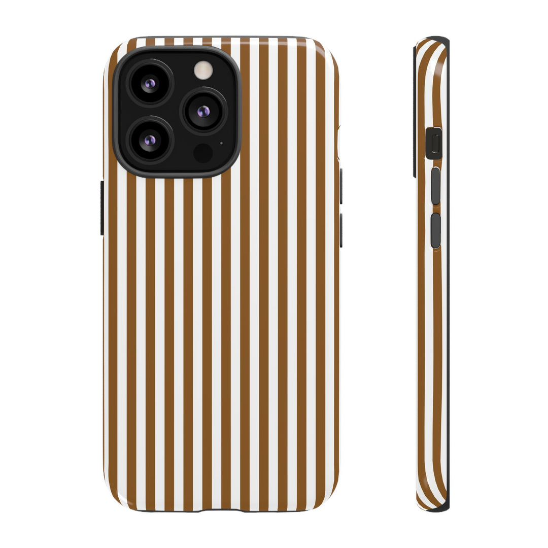 Tough Premium Mocca Brown Stripes Phone Case Gift for Her - For Apple iPhone 16 Pro Max 16e iPhone 15 Pro iPhone Iphone 14 Plus 13 Pro 12 SE XR - Studio40ParkLane