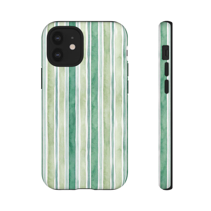 Aesthetic Tough Green Watercolor Stripes Premium Phone Case - For iPhone 17 Pro Max iPhone 16 Pro iPhone 15 Iphone 14 Plus 13 Pro 12 11 10 - Studio40ParkLane
