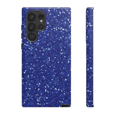 Chic Blue Faux Play on Glitter Effect Cute Phone Case, for IPhone 16 pro Max | Iphone 15, Iphone 14, IPhone 13 Case, 11 8 7, Samsung Galaxy S24, S23, S22, S21, 2 Layer Protection