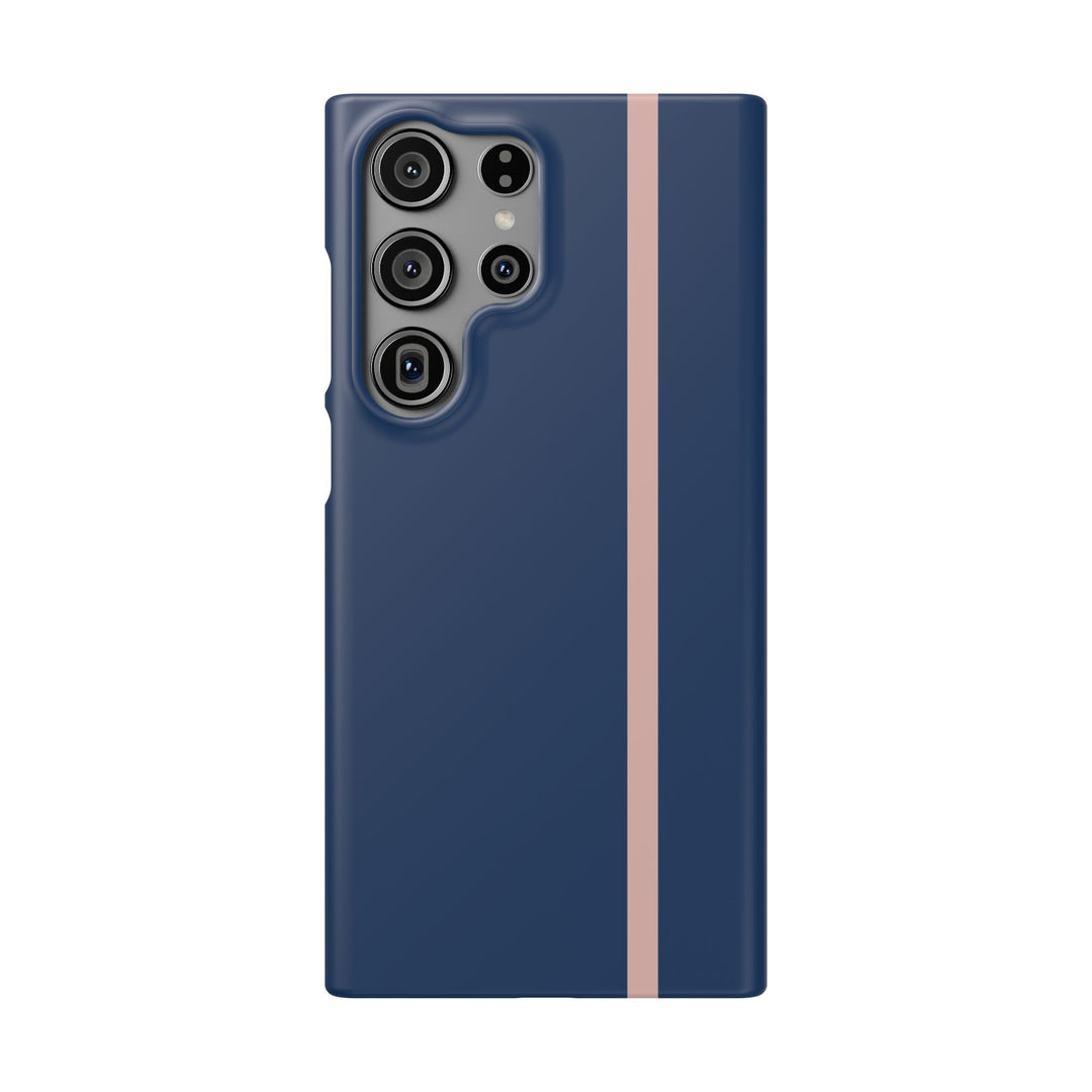 Sleek Navy Blue Pink Stripe Snap Phone Case for iPhone 18 17 16 15 14 13 Pro Max, Samsung Galaxy S26 S25 Ultra Lightweight Cute Phone Case - Studio40ParkLane