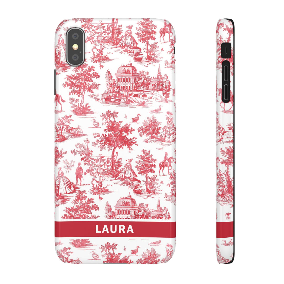 Snap French Toile Personalized Initial Custom Gift for Her Cute Phone Cases for Samsung S24, S23, S22, S21, S20, Plus and Ultra and Iphone, 16, 15, 14, 13, 12, 11. 10 - Studio40ParkLane