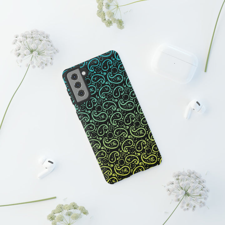 Cute Samsung Phone Case | Aesthetic Samsung Phone Case | Paisley Blue Yellow Black | Galaxy S23, S22, S21, S20 | Luxury Double Layer | Cool - Studio40ParkLane