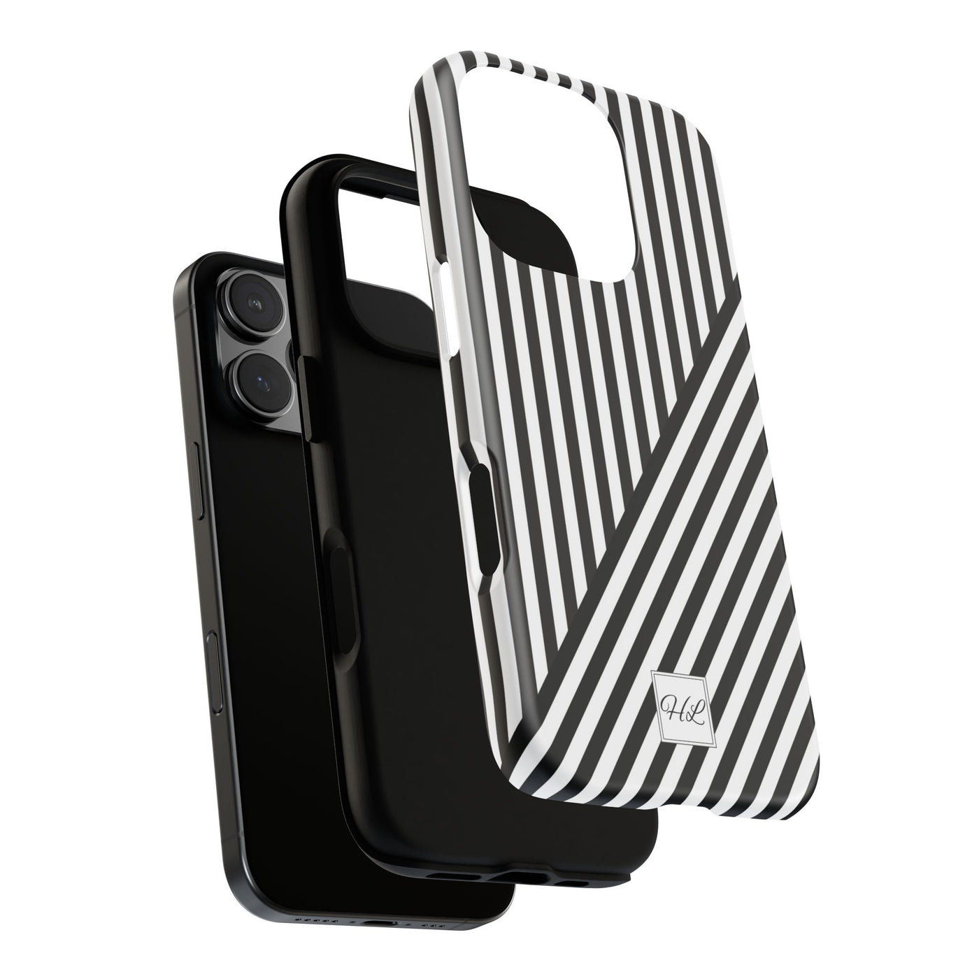 Custom Personalized Aesthetic Stripes Black White Tough Phone Case - For iPhone 17 Pro Max iPhone 16 Pro iPhone 15 Iphone 14 Plus 13 12 11 - Studio40ParkLane