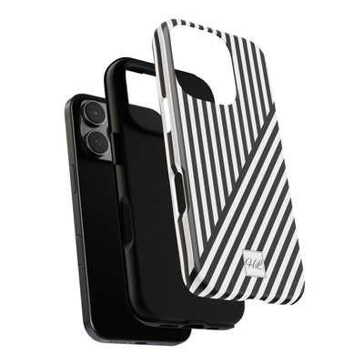 Custom Personalized Aesthetic Stripes Black White Tough Phone Case - For iPhone 17 Pro Max iPhone 16 Pro iPhone 15 Iphone 14 Plus 13 12 11 - Studio40ParkLane