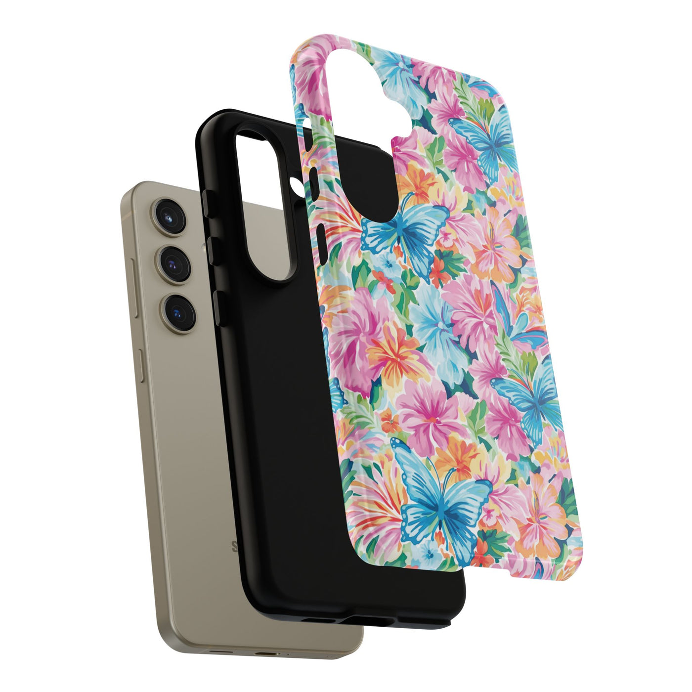 Premium Tough Butterflies Flowers Cute Phone Cases for Samsung S24, S23, S22, S21, S20, Plus and Ultra, Iphone 16 Pro Max,15, 14, 13, 12, 11, 10