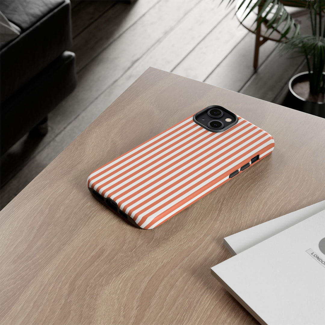 Tough Premium Peach Stripes Phone Case Gift for Her - For Apple iPhone 16 Pro Max 16e iPhone 15 Pro iPhone Iphone 14 Plus 13 Pro 12 SE XR - Studio40ParkLane