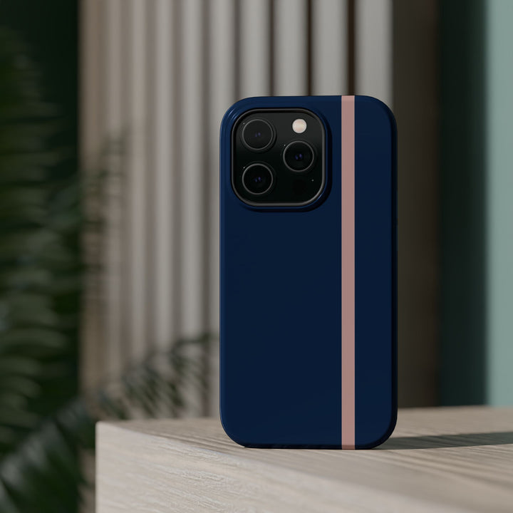 MagSafe Navy Blue Blush Pink Stripe Tough Phone Case iPhone 18 17 16 15 14 13 Pro Max Samsung Galaxy S26 Dual Layer Modern Luxury Cover - Studio40ParkLane