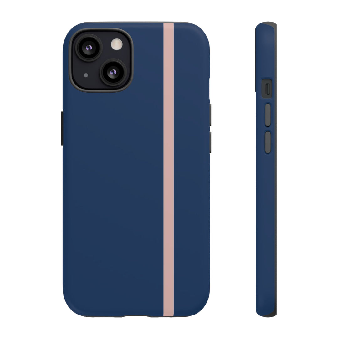 Tough Phone Case Navy Blue Orange Stripe iPhone 18 17 16 15 14 13 12 Pro Max Plus, Samsung Galaxy S26 S25 S24 Ultra Cute Preppy Sport - Studio40ParkLane