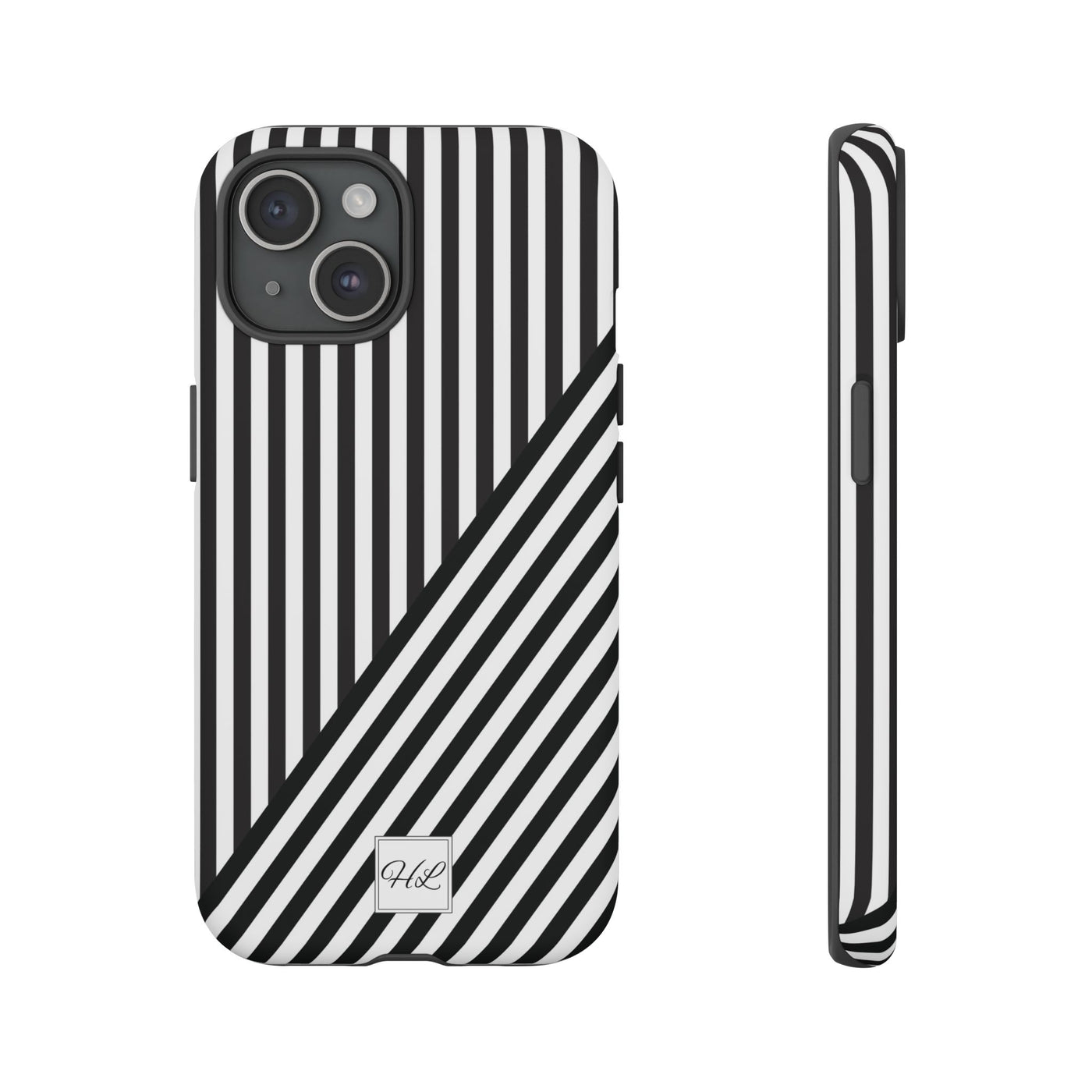 Custom Personalized Aesthetic Stripes Black White Tough Phone Case - For iPhone 17 Pro Max iPhone 16 Pro iPhone 15 Iphone 14 Plus 13 12 11 - Studio40ParkLane