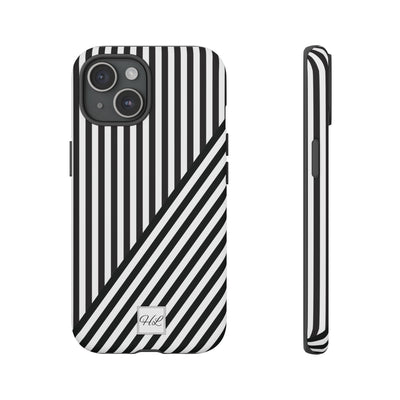 Custom Personalized Aesthetic Stripes Black White Tough Phone Case - For iPhone 17 Pro Max iPhone 16 Pro iPhone 15 Iphone 14 Plus 13 12 11 - Studio40ParkLane