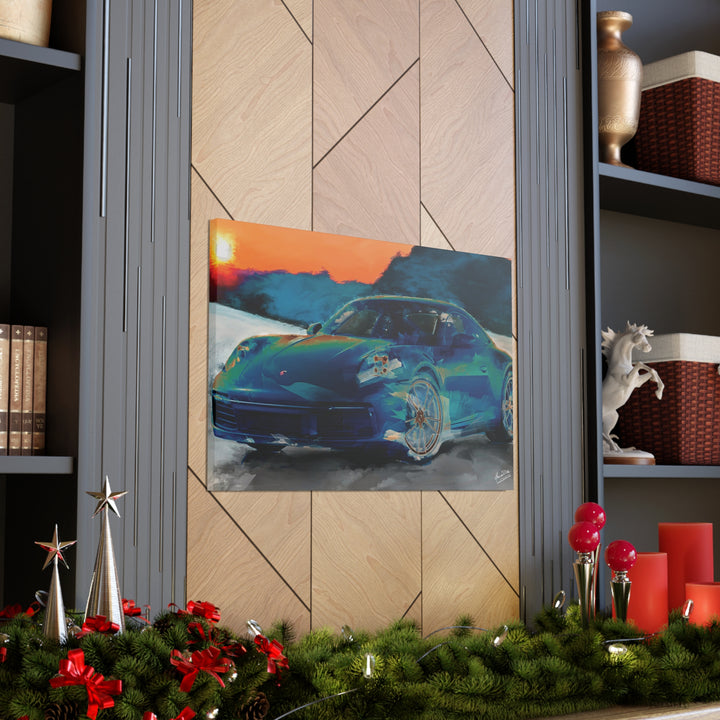 Porsche Wall Art on Canvas Print Gallery Wrapped - Gorgeous Porsche 911 Carrera Wall Art - Set in the mountains with a Sunset - Home Decor - Studio40ParkLane