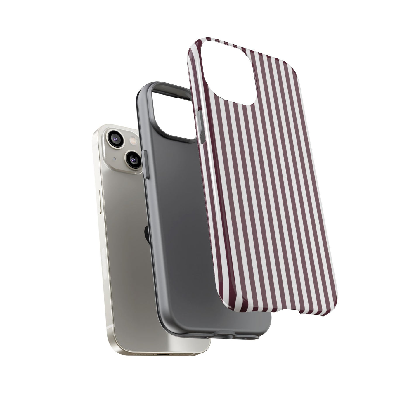 Tough Premium Burgundy Stripes Phone Case Gift for Her - For Apple iPhone 16 Pro Max 16e iPhone 15 Pro iPhone Iphone 14 Plus 13 Pro 12 SE XR - Studio40ParkLane