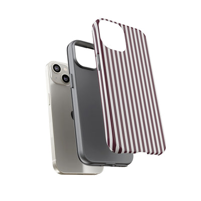 Tough Premium Burgundy Stripes Phone Case Gift for Her - For Apple iPhone 16 Pro Max 16e iPhone 15 Pro iPhone Iphone 14 Plus 13 Pro 12 SE XR - Studio40ParkLane
