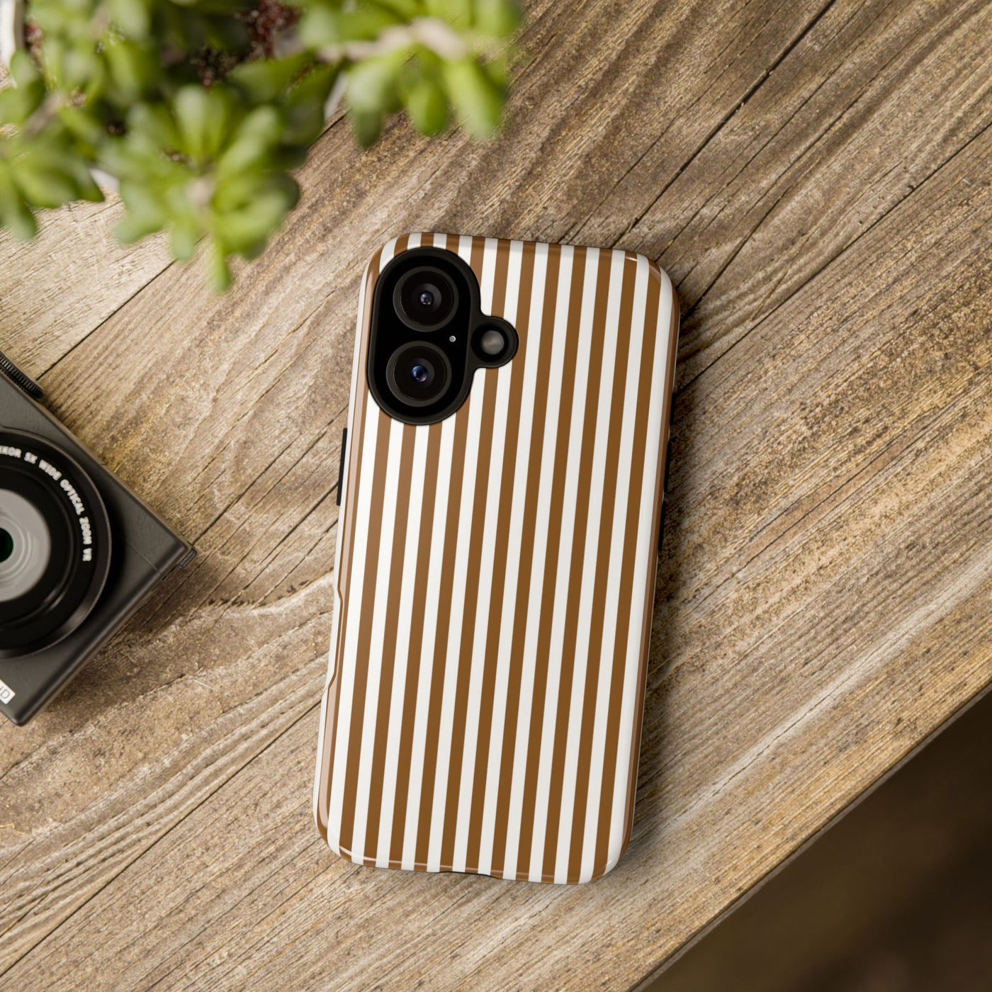 Tough Premium Mocca Brown Stripes Phone Case Gift for Her - For Apple iPhone 16 Pro Max 16e iPhone 15 Pro iPhone Iphone 14 Plus 13 Pro 12 SE XR - Studio40ParkLane