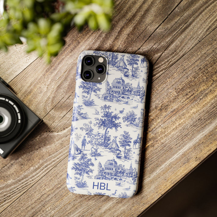Slim Personalized Slim Blue Vintage French Toile Cute Phone Cases for Iphone 16 Pro Max | iPhone 15 Case | iPhone 15 Pro Max Case, Iphone 14, Iphone 14 Pro Max, Iphone 13 12 11 8 7 - Studio40ParkLane