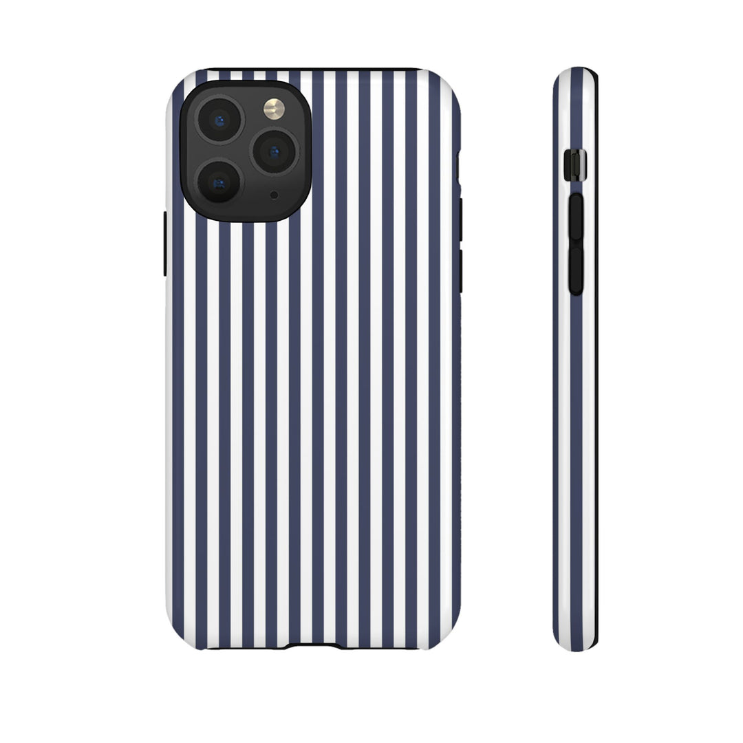 Tough Premium Navy Blue Stripes Phone Case Gift for Her - For Apple iPhone 16 Pro Max 16e iPhone 15 Pro iPhone Iphone 14 Plus 13 Pro 12 SE XR - Studio40ParkLane