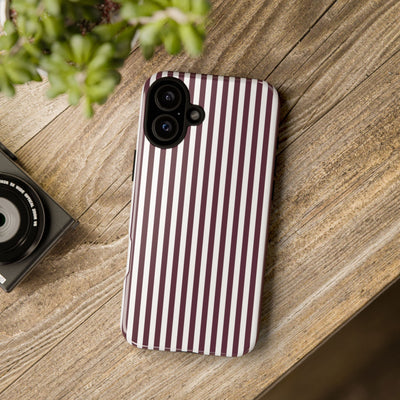 Tough Premium Burgundy Stripes Phone Case Gift for Her - For Apple iPhone 16 Pro Max 16e iPhone 15 Pro iPhone Iphone 14 Plus 13 Pro 12 SE XR - Studio40ParkLane