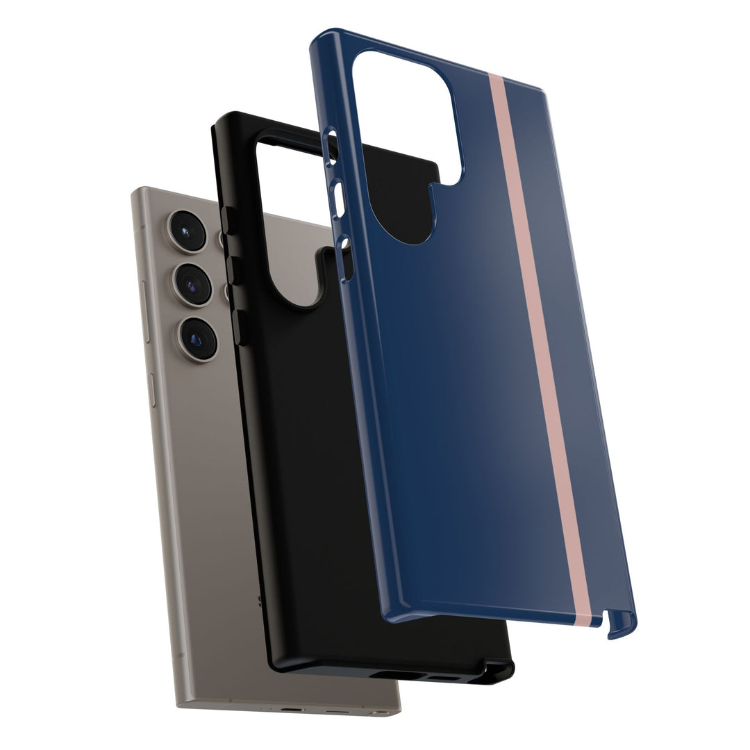 Tough Phone Case Navy Blue Orange Stripe iPhone 18 17 16 15 14 13 12 Pro Max Plus, Samsung Galaxy S26 S25 S24 Ultra Cute Preppy Sport - Studio40ParkLane