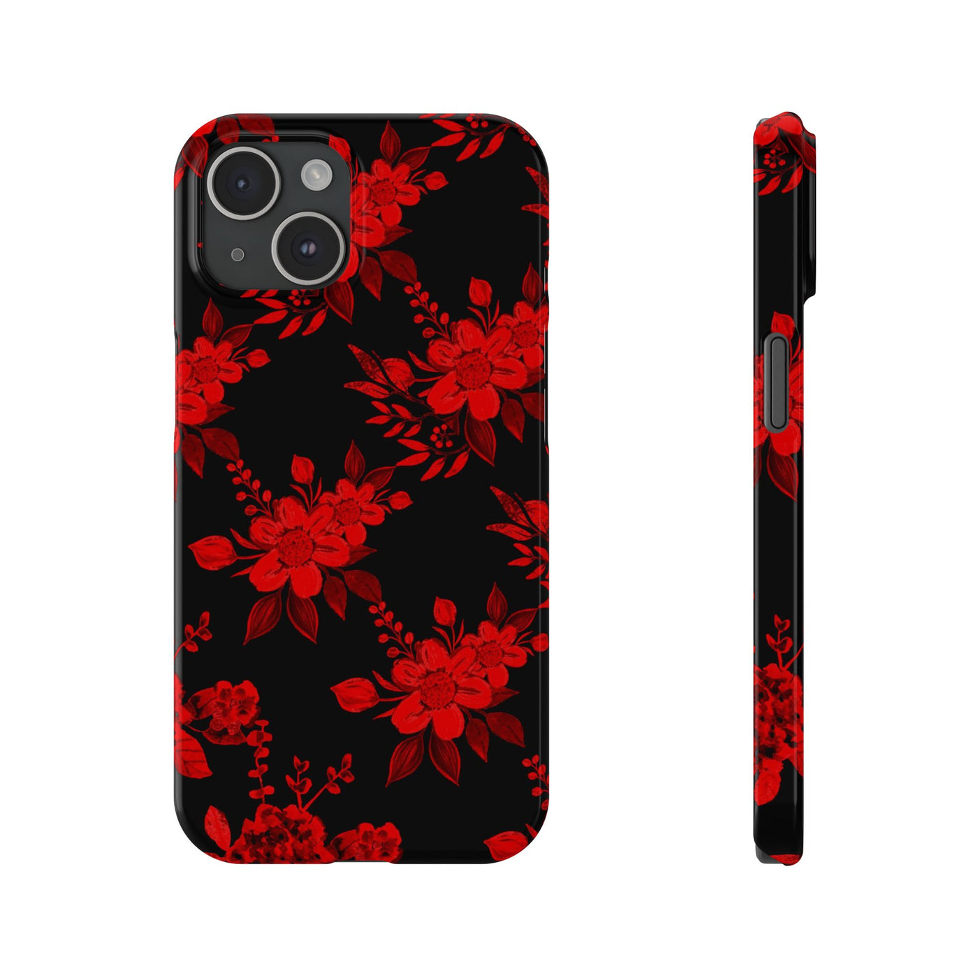 Slim Cute Phone Cases for Iphone - | iPhone 15 Case | iPhone 15 Pro Max Case, Iphone 14 Case, Iphone 14 Pro Max, Iphone 13, Red Black Flowers