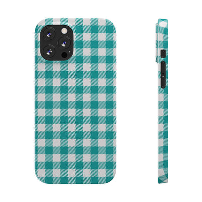 Slim Turquoise Gingham Gift for Her Cute Phone Cases for Iphone 16 Pro Max | iPhone 15 Case | iPhone 15 Pro Max Case, Iphone 14, 13, 12, 11, 10, 8, 7