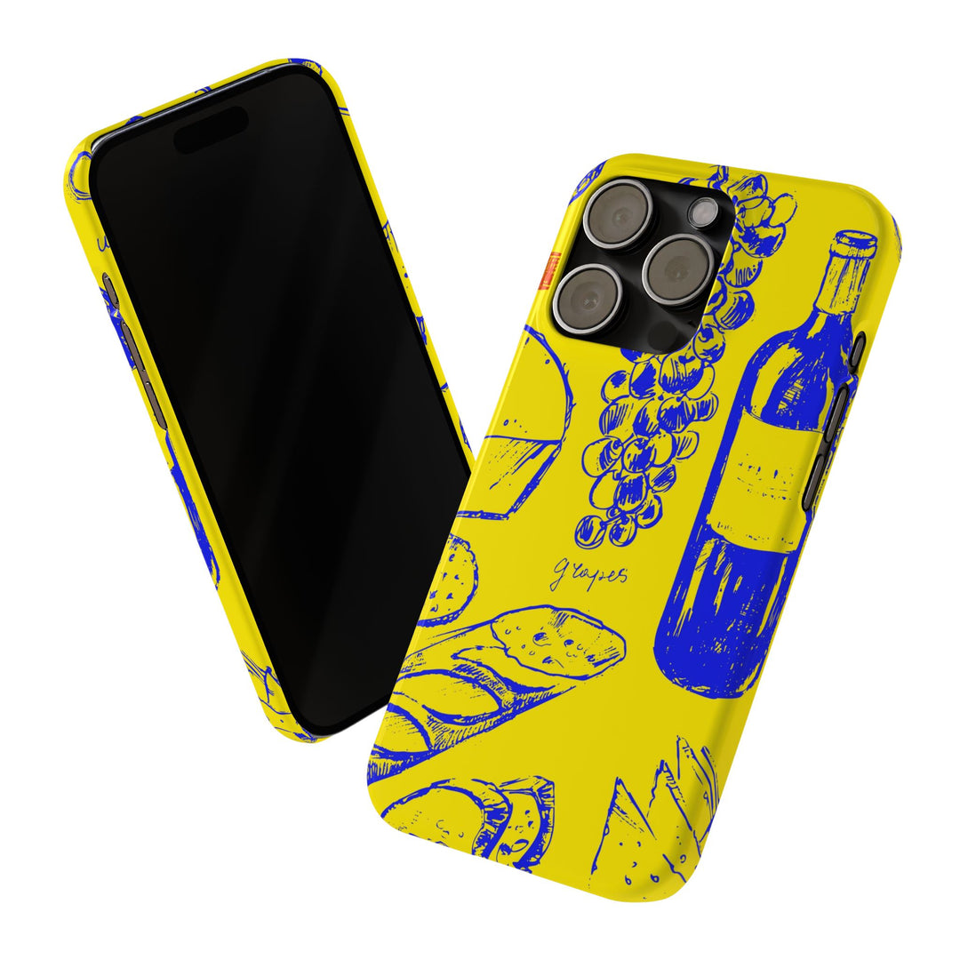 Slim Cute Phone Cases for Iphone | iPhone 15 Case | iPhone 15 Pro Max Case, Iphone 14, Iphone 14 Pro Max, Iphone 13, French Food Wine Yellow Blue - Studio40ParkLane