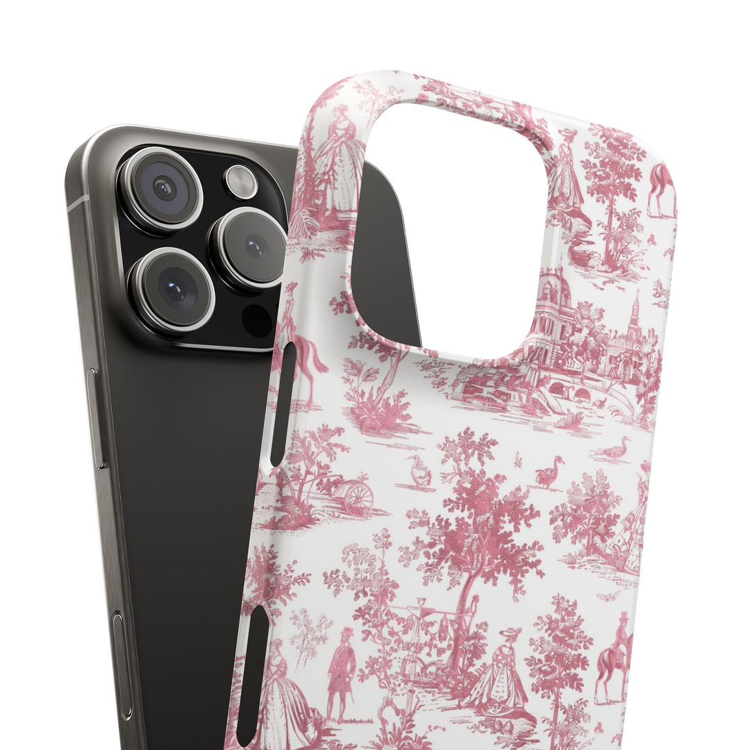 Sleek Snap Pink French Toile Cute Phone Case for iPhone 16 15 14 13 12 11 X Xs Max Xr Pro Plus Samsung Galaxy S24 S23 S22 S21 S20 Note Ultra