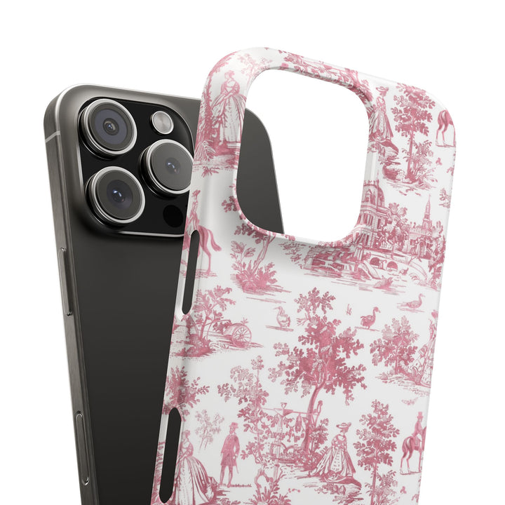 Sleek Snap Pink French Toile Cute Phone Case for iPhone 16 15 14 13 12 11 X Xs Max Xr Pro Plus Samsung Galaxy S24 S23 S22 S21 S20 Note Ultra